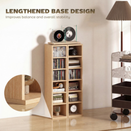HOMCOM Set of 2 CD Media Display Shelf Unit Tower Rack with Adjustable Shelves, Natural - thumbnail 8