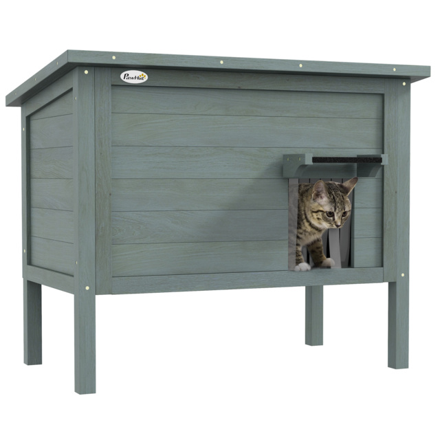 PawHut Outdoor Cat House, Wooden Insulated with Removable Floor, Waterproof & Openable Roof, Charcoal Grey - Aosom UK - image 1
