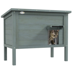 PawHut Outdoor Cat House, Wooden Insulated with Removable Floor, Waterproof & Openable Roof, Charcoal Grey - Aosom UK - thumbnail 1