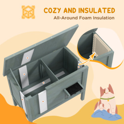 PawHut Outdoor Cat House, Wooden Insulated with Removable Floor, Waterproof & Openable Roof, Charcoal Grey - Aosom UK - thumbnail 4