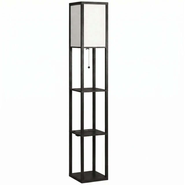 HOMCOM Floor Lamp with Shelves, 3 Layer Column Modern Standing Lamp for Living Room, Bedroom, Office, Black - image 1