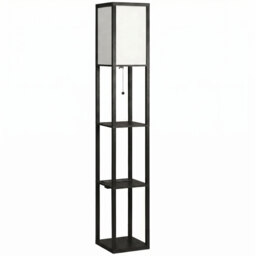 HOMCOM Floor Lamp with Shelves, 3 Layer Column Modern Standing Lamp for Living Room, Bedroom, Office, Black - thumbnail 1