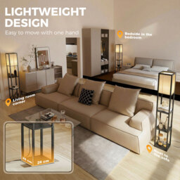 HOMCOM Floor Lamp with Shelves, 3 Layer Column Modern Standing Lamp for Living Room, Bedroom, Office, Black - thumbnail 9