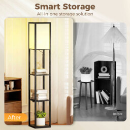 HOMCOM Floor Lamp with Shelves, 3 Layer Column Modern Standing Lamp for Living Room, Bedroom, Office, Black - thumbnail 4