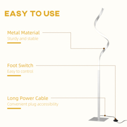 HOMCOM Dimmable Floor Lamp for Living Room, Modern Spiral Standing Lamp with 3 Adjustable Brightness and Square Base, Silver - Aosom UK - thumbnail 7