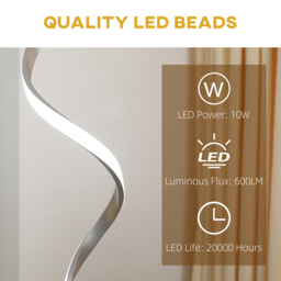 HOMCOM Dimmable Floor Lamp for Living Room, Modern Spiral Standing Lamp with 3 Adjustable Brightness and Square Base, Silver - Aosom UK - thumbnail 6