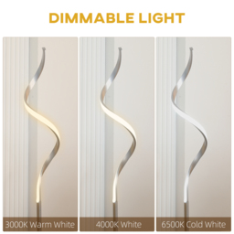 HOMCOM Dimmable Floor Lamp for Living Room, Modern Spiral Standing Lamp with 3 Adjustable Brightness and Square Base, Silver - Aosom UK - thumbnail 5