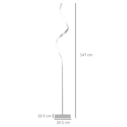HOMCOM Dimmable Floor Lamp for Living Room, Modern Spiral Standing Lamp with 3 Adjustable Brightness and Square Base, Silver - Aosom UK - thumbnail 3