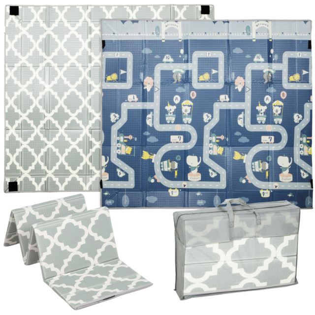 AIYAPLAY Foldable Baby Play Mat, Baby Playpen, Reversible Foam Playmat, Floor Mats for Toddlers, Traffic and Grey Diamond Theme - image 1