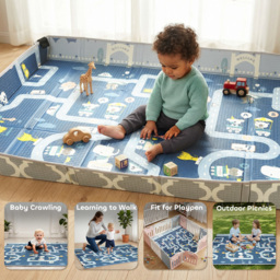 AIYAPLAY Foldable Baby Play Mat, Baby Playpen, Reversible Foam Playmat, Floor Mats for Toddlers, Traffic and Grey Diamond Theme - thumbnail 9