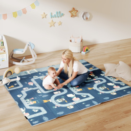 AIYAPLAY Foldable Baby Play Mat, Baby Playpen, Reversible Foam Playmat, Floor Mats for Toddlers, Traffic and Grey Diamond Theme - thumbnail 2