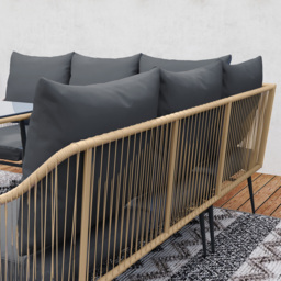 Outsunny 6 Piece Garden Furniture Set, Garden Corner Sofa Set with Thickened Cushions, Glass Top Table, Footstools for Conservatory, Light Brown - thumbnail 9