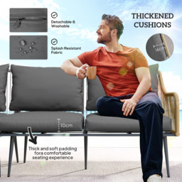 Outsunny 6 Piece Garden Furniture Set, Garden Corner Sofa Set with Thickened Cushions, Glass Top Table, Footstools for Conservatory, Light Brown - thumbnail 4