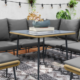 Outsunny 6 Piece Garden Furniture Set, Garden Corner Sofa Set with Thickened Cushions, Glass Top Table, Footstools for Conservatory, Light Brown - thumbnail 8