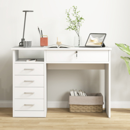 HOMCOM Computer Desk, Home Office Desk with Lockable Drawer, Storage Shelf for Study Bedroom, 110 x 50 x 76 cm, White - thumbnail 7