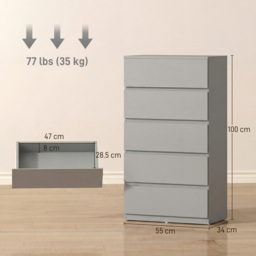 HOMCOM Chest of Drawers, 5-Drawer Storage Cabinets, Modern Dresser, Storage Drawer Unit for Bedroom - thumbnail 3