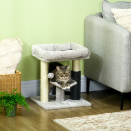PawHut Kitty Climber: 48cm Cat Tree with Self-Groomer, Scratching Post & Dangling Ball, Grey - Aosom UK - thumbnail 2
