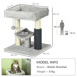 PawHut Kitty Climber: 48cm Cat Tree with Self-Groomer, Scratching Post & Dangling Ball, Grey - Aosom UK - thumbnail 3