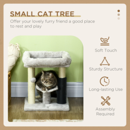 PawHut Kitty Climber: 48cm Cat Tree with Self-Groomer, Scratching Post & Dangling Ball, Grey - Aosom UK - thumbnail 4