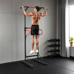 HOMCOM Steel Multi-Use Exercise Power Tower Pull Up Station Adjustable Height W/ Grips - thumbnail 2