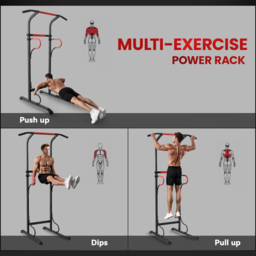 HOMCOM Steel Multi-Use Exercise Power Tower Pull Up Station Adjustable Height W/ Grips - thumbnail 4