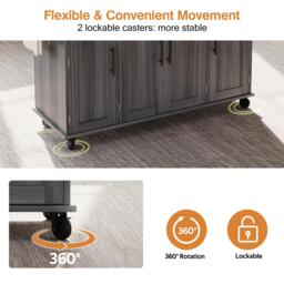 Versatile Kitchen Trolley with Fold-Out Worktop and Lockable Castors, Spacious Kitchen Island with Cabinets, 136L x 70W x 92H cm, Gray - Aosom UK - thumbnail 8