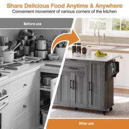 Versatile Kitchen Trolley with Fold-Out Worktop and Lockable Castors, Spacious Kitchen Island with Cabinets, 136L x 70W x 92H cm, Gray - Aosom UK - thumbnail 7