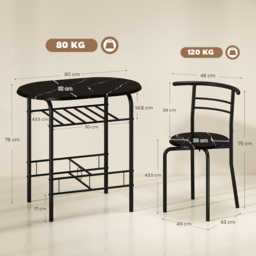 HOMCOM Three-Piece Compact Dining Set - Black - thumbnail 3