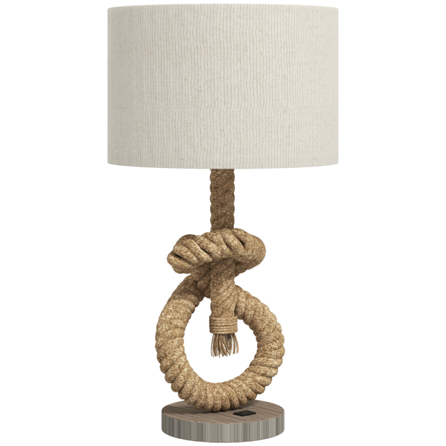 HOMCOM Nautical LED Desk Lamp: USB Port, Ambient Bedroom Light, Home Office Décor, Beige - Aosom UK - image 1