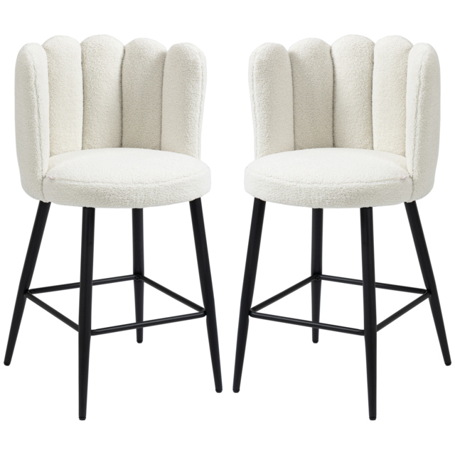 HOMCOM Bar Stools Set of 2, Faux Cashmere Upholstered Breakfast Bar Chairs, Modern Counter Bar Stool w/ Backs, Footrest & Steel Base, Cream - Aosom UK - image 1