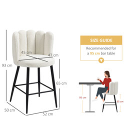 HOMCOM Bar Stools Set of 2, Faux Cashmere Upholstered Breakfast Bar Chairs, Modern Counter Bar Stool w/ Backs, Footrest & Steel Base, Cream - Aosom UK - thumbnail 3