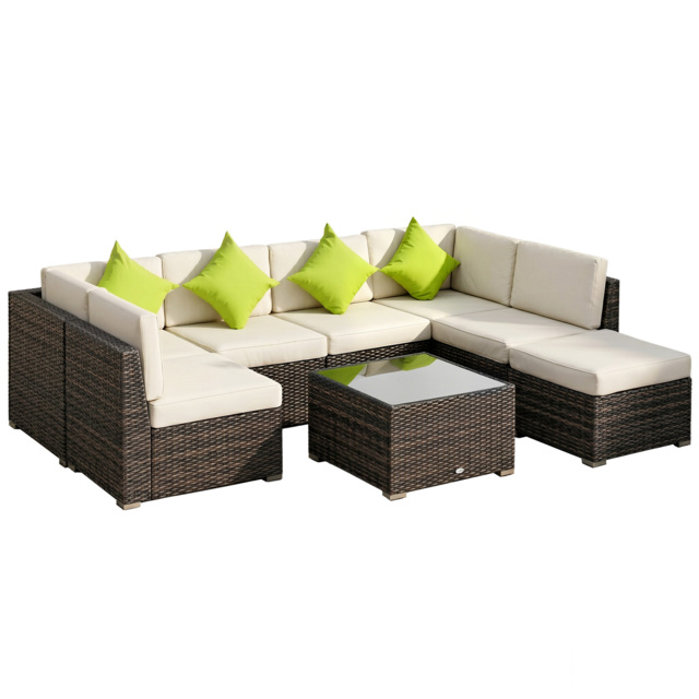 Outsunny 7-Seater PE Rattan Furniture Set with Adjustable Foot Pads & UV Resistance for Garden Patio Conservatory Outdoor, Brown - Aosom UK - image 1