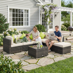Outsunny 7-Seater PE Rattan Furniture Set with Adjustable Foot Pads & UV Resistance for Garden Patio Conservatory Outdoor, Brown - Aosom UK - thumbnail 9