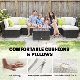 Outsunny 7-Seater PE Rattan Furniture Set with Adjustable Foot Pads & UV Resistance for Garden Patio Conservatory Outdoor, Brown - Aosom UK - thumbnail 7
