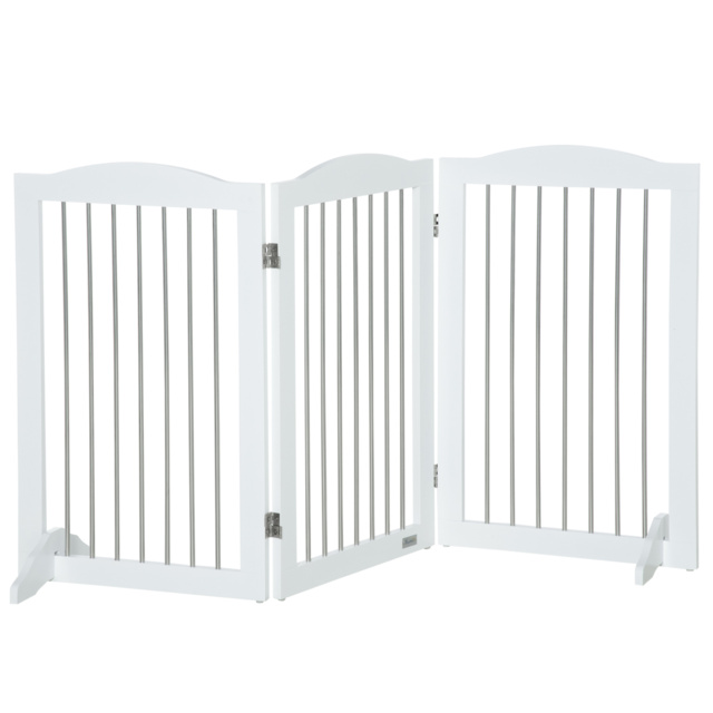 PawHut Foldable Dog Gate, Wooden Freestanding Pet Gate with 2 Support Feet, Dog Barrier for Doorways, Stairs, Halls - White - Aosom UK - image 1