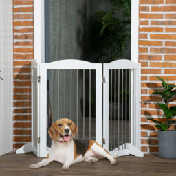 PawHut Foldable Dog Gate, Wooden Freestanding Pet Gate with 2 Support Feet, Dog Barrier for Doorways, Stairs, Halls - White - Aosom UK - thumbnail 2
