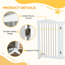 PawHut Foldable Dog Gate, Wooden Freestanding Pet Gate with 2 Support Feet, Dog Barrier for Doorways, Stairs, Halls - White - Aosom UK - thumbnail 6