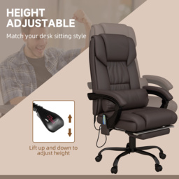 Vinsetto Executive Chair with 6-Point Massage, Recliner with Remote Control, Swivel Wheels & Footrest, PU Leather, Brown - Aosom UK - thumbnail 8