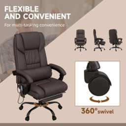 Vinsetto Executive Chair with 6-Point Massage, Recliner with Remote Control, Swivel Wheels & Footrest, PU Leather, Brown - Aosom UK - thumbnail 7