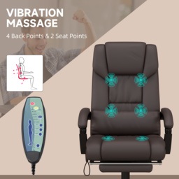Vinsetto Executive Chair with 6-Point Massage, Recliner with Remote Control, Swivel Wheels & Footrest, PU Leather, Brown - Aosom UK - thumbnail 4