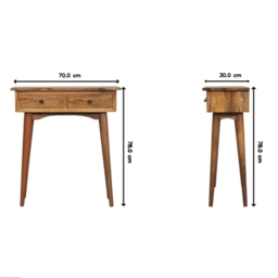 Narrow Console Table, Oak-Effect Finish, 2 Drawers, Circular Silhouette,, 30L x 70W x 78H cm, Brown - Aosom UK - thumbnail 3