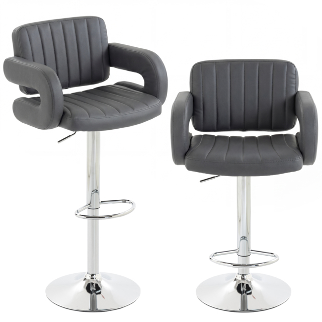 HOMCOM Bar Stools Adjustable Swivel Kitchen Chairs with Backrest Armrest Set of 2 PU Leather Grey - image 1