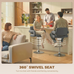 HOMCOM Bar Stools Adjustable Swivel Kitchen Chairs with Backrest Armrest Set of 2 PU Leather Grey - thumbnail 5