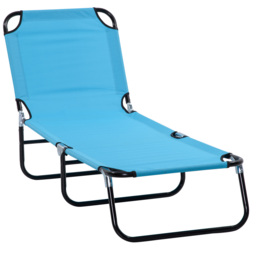 Outsunny Folding Chaise Lounge Pool Chairs, Outdoor Sun Tanning Chairs, Reclining Back, Steel Frame & Breathable Mesh, Sky Blue - thumbnail 1