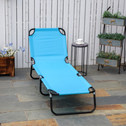 Outsunny Folding Chaise Lounge Pool Chairs, Outdoor Sun Tanning Chairs, Reclining Back, Steel Frame & Breathable Mesh, Sky Blue - thumbnail 2