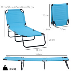 Outsunny Folding Chaise Lounge Pool Chairs, Outdoor Sun Tanning Chairs, Reclining Back, Steel Frame & Breathable Mesh, Sky Blue - thumbnail 3