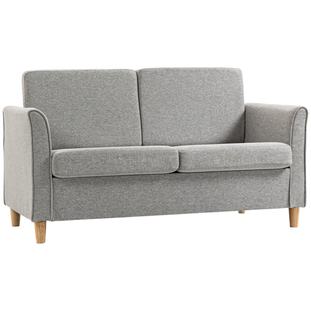 HOMCOM Compact Loveseat Sofa, Modern 2 Seater Sofa for Living Room with Wood Legs and Armrests, Cat Scratch Anti, Light Grey - Aosom UK - image 1