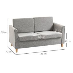 HOMCOM Compact Loveseat Sofa, Modern 2 Seater Sofa for Living Room with Wood Legs and Armrests, Cat Scratch Anti, Light Grey - Aosom UK - thumbnail 3