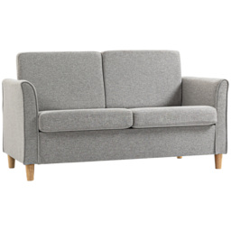 HOMCOM Compact Loveseat Sofa, Modern 2 Seater Sofa for Living Room with Wood Legs and Armrests, Cat Scratch Anti, Light Grey - Aosom UK - thumbnail 1