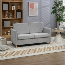 HOMCOM Compact Loveseat Sofa, Modern 2 Seater Sofa for Living Room with Wood Legs and Armrests, Cat Scratch Anti, Light Grey - Aosom UK - thumbnail 2